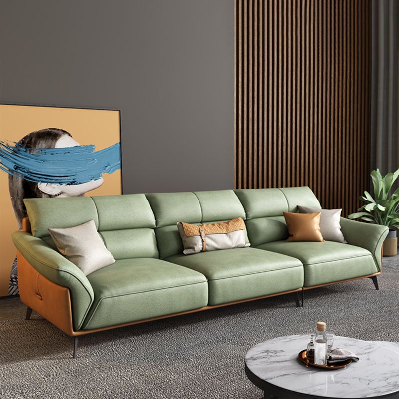 Pillow Arms Sectional Green Modern Faux Leather Living Room Sofa & Chaise