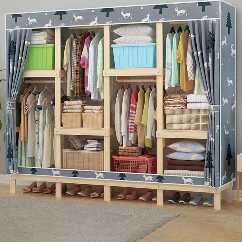 Contemporary Style Wardrobe Solid Wood 1-Door Wardrobe Closet with Cloth Rod