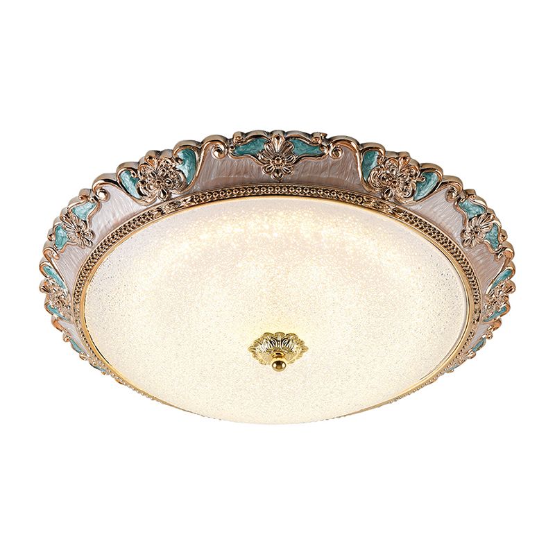 14 "/16 "/19.5" W Farmhouse Dome Shade Flushmount Lampada a soffitto in vetro smerigliato LED in oro e marrone, luce calda / bianca