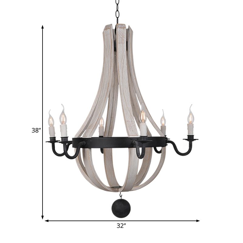 6 Lichter Empire Form Kronleuchter Lampe Traditionelle blau/weiße Holzhängeleuchte