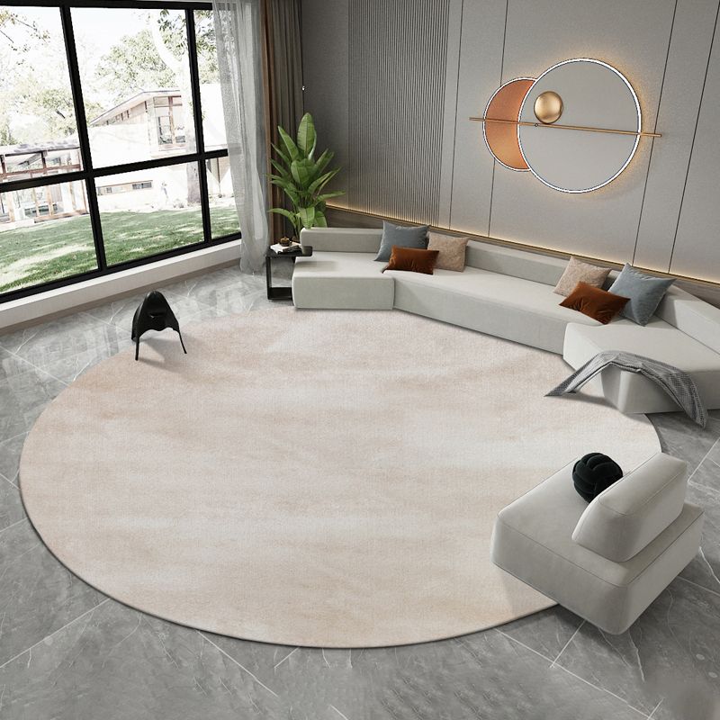 Round Gray Color Plain Rug Polyester Contemporary Anti-Slip Backing Indoor Rug for Living Room