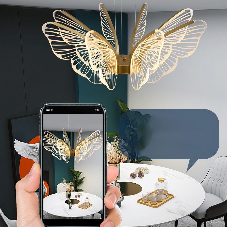 Gold Metal Ceiling Hung Fixtures Contemporary LED Butterfly Pendant Lighting