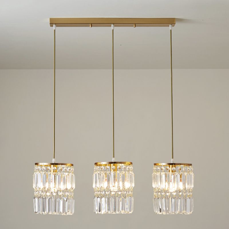 Contemporary Style Cylinder Shape Island Lights Crystal 3 Light Island Lighting in Gold