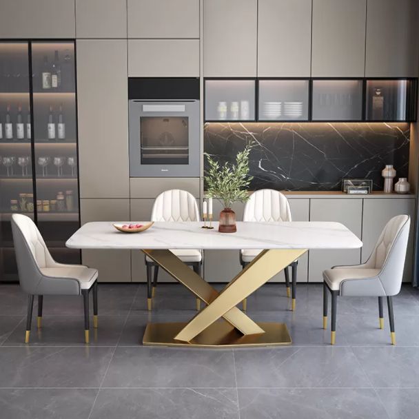 Glam Style Standard Sintered Stone Top Dining Room Set of Rectangle Shape for Kitchen Table Set