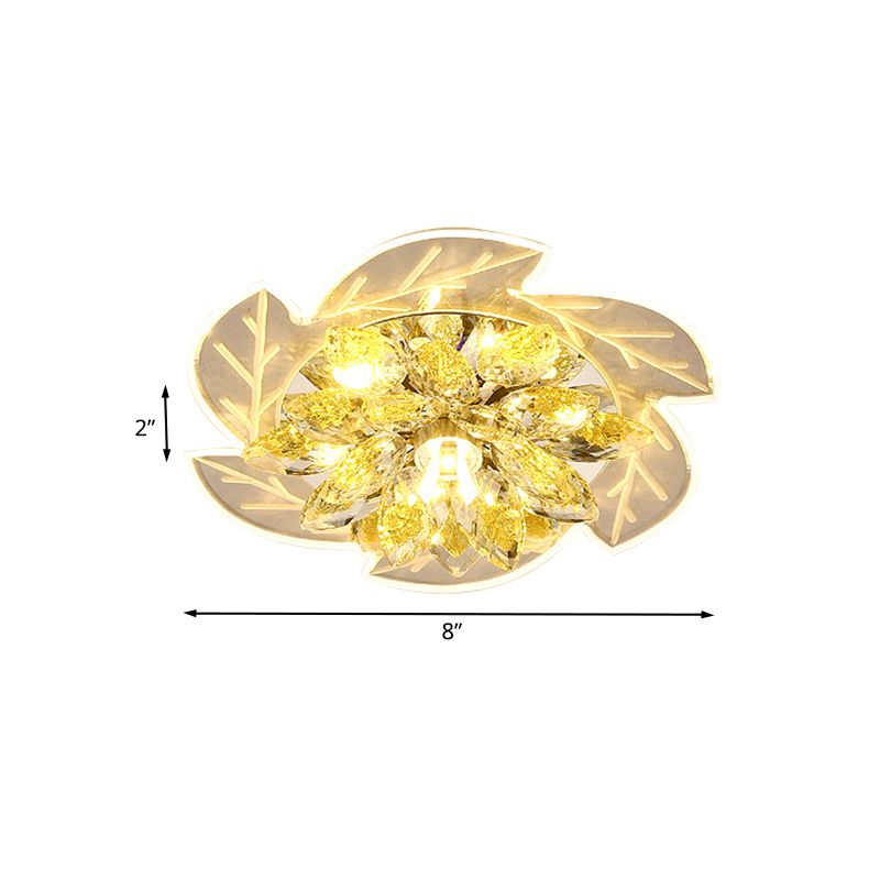 LED Ceiling Light Flush Mount Modernism Flower Small Clear Crystal Flush Mount Light Fixture
