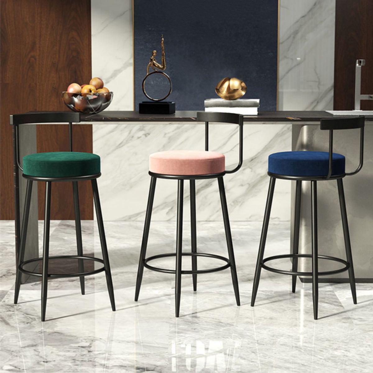 Industrial Armless Backrest Counter Stool Iron Cafe Bar Stool with Cushion and Pedal