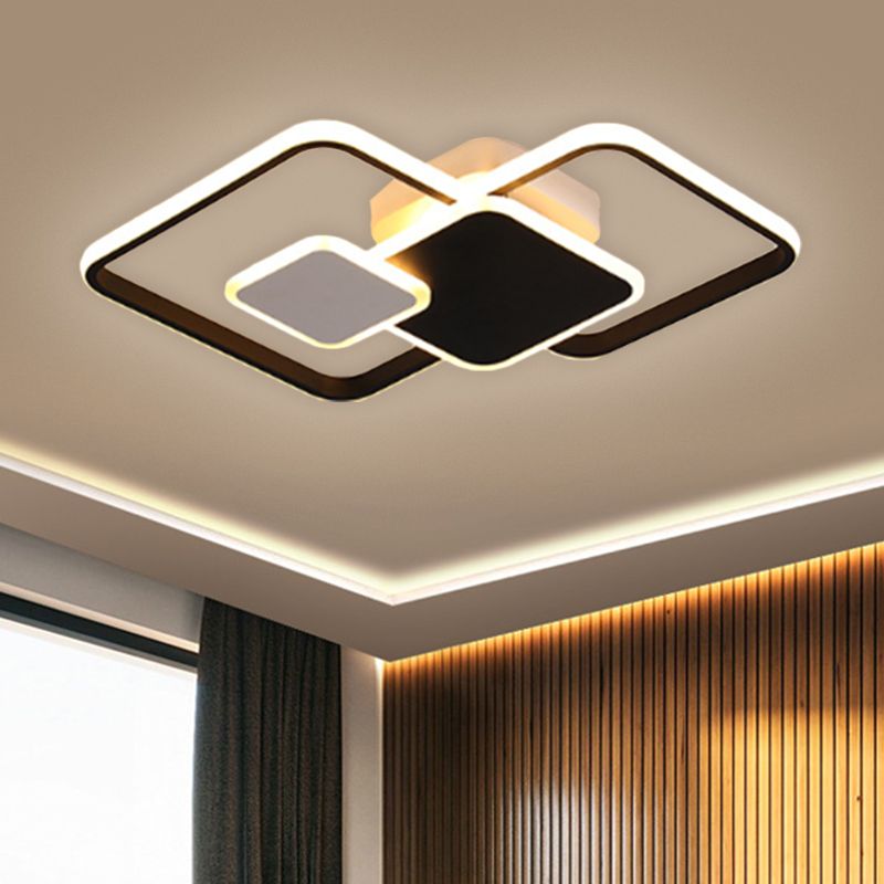 Crossed Square Ceiling Lighting Modern Metallic Black/Gold LED Flush Mount Fixture in Warm/White Light, 22"/32.5" Wide