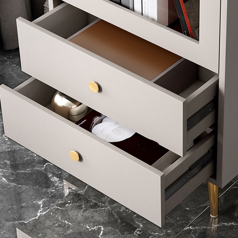 Modern Wooden Bookcase Standard Closed Back White/Champagne Bookshelf for Home Office