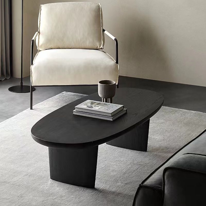 15"H Contemporary Coffee Table Solid Wood Black Single Cocktail Table