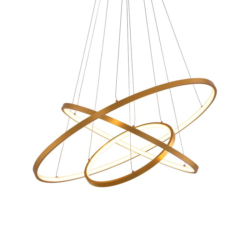 Lampadario a soffitto del soffitto del soggiorno a 3 anelli in stile semplice a pendente a led in stile nero/bianco/oro