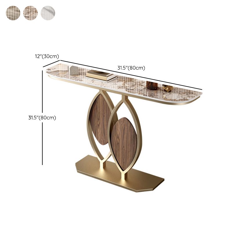 31.5" Tall Stone Glam Console Table Half Moon Accent Table with 1 Shelf