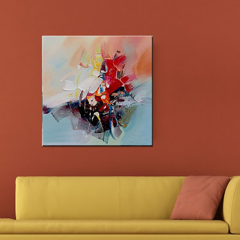 Hand-Worked Abstract Oil Painting in Red Modern Stylish Wall Art for Bedroom