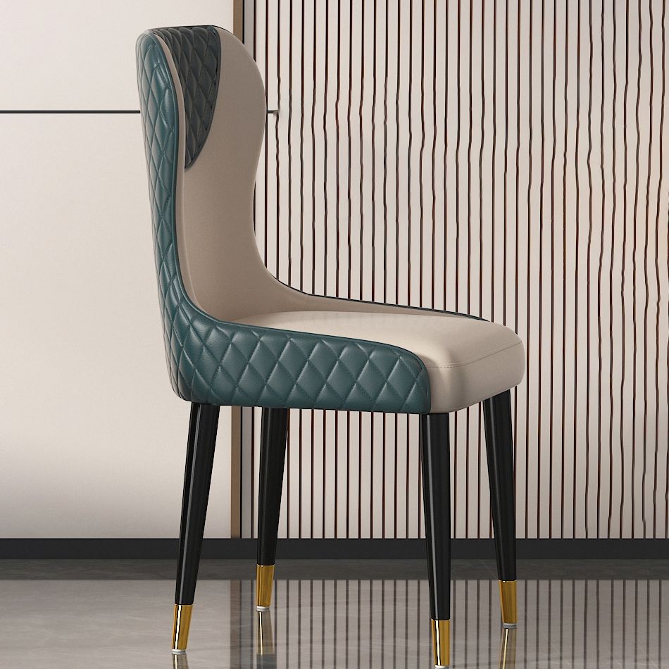 Modern Style Leather Chair Armless Parsons Chair with Wooden Legs for Kitchen