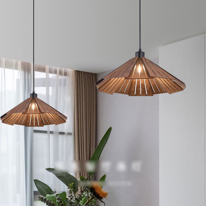 Modern Style Cone Shape Hanging Light Wood 1 Light Hanging Lamp for Bedroom