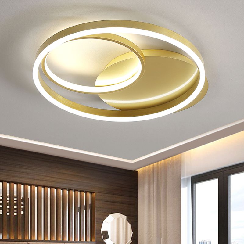 Halo Ring Flush Mount Contemporary Metallic Gold/Coffee LED Ceiling Light Fixture in Warm/White Light, 18/21.5 Inch Width
