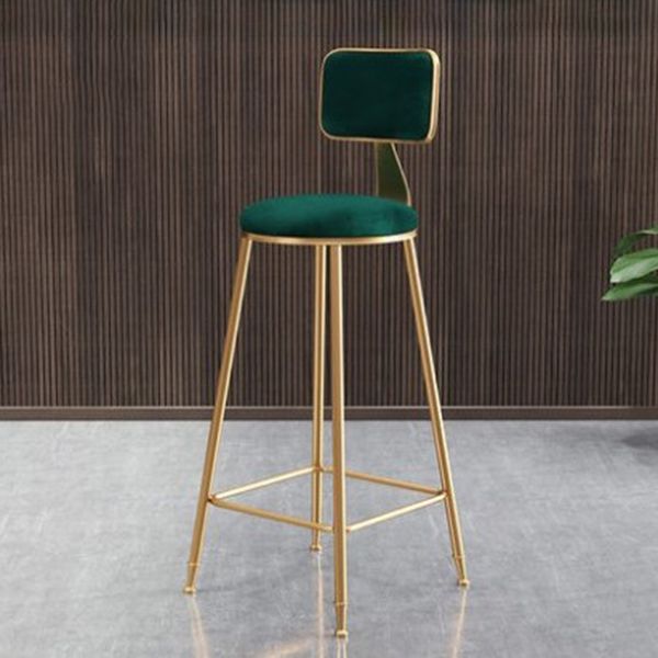 Glam Metal Barstool Round Seat Velvet Stool with Gold Legs in Matte Finish