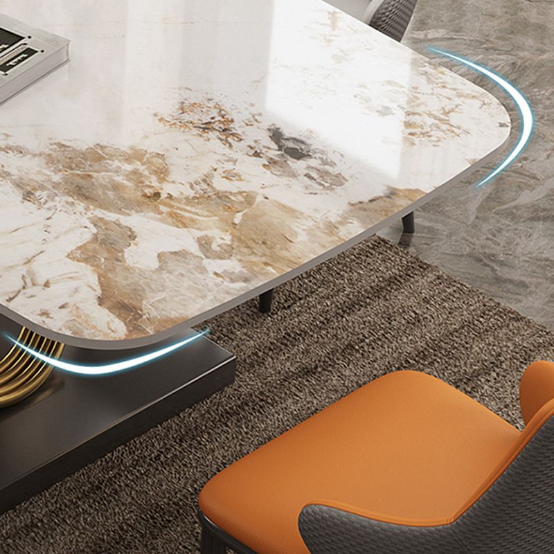 Industrial Style Sintered Stone Table Rectangle Table with Metal Legs for Home Use
