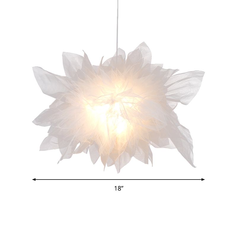 1 Light Floral Theme Pendant Lighting moderne joli tissu suspendu Light en blanc pour chambre à coucher