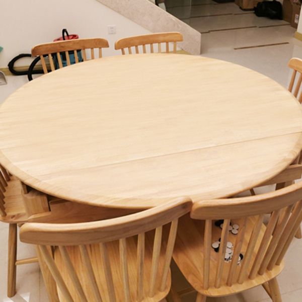 Modern Round Dining Table Brown Solid Wood Drop-Leaf Dining Table with 4 legs