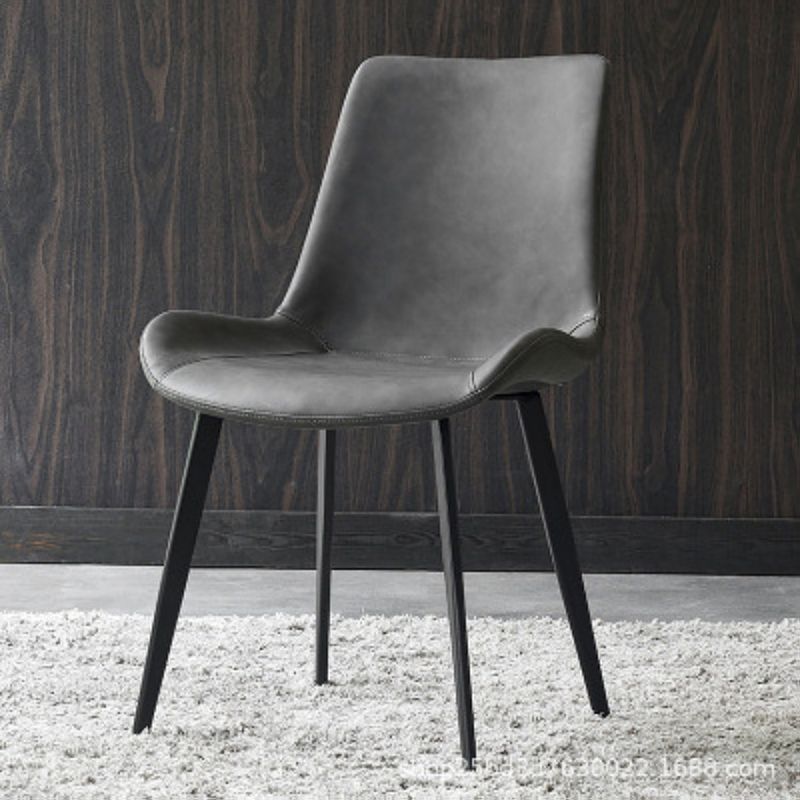 Modern Leather Side Chair Solid Back Dining Chair with Metal Base