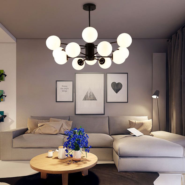 Glass Round Chandelier Pendant Light Minimalist-Style Cream Hanging Ceiling Light