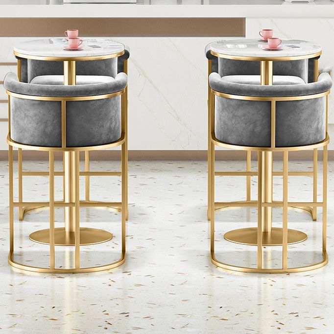 Glam Armrest Backrest Counter Stool Iron Cafe Bar Stool with Flannel Cushion and Pedal