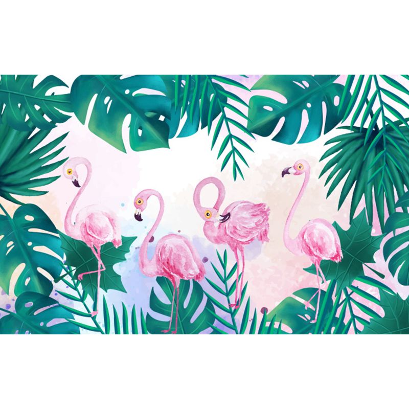 Stain Resistant Flamingos Wall Mural Non-Woven Tropical Wall Decor for Girls Room