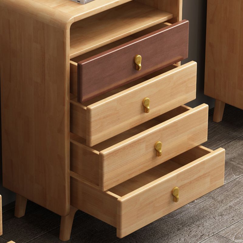 Modern Natural Buffet Table Rubber-wood Solid Wood Open Storage Buffet with Drawers