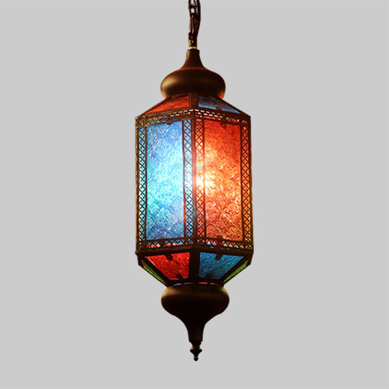 Art Deco Lantern Suspension Light 1 Bulb Metal Hanging Lamp in Copper for Restaurant