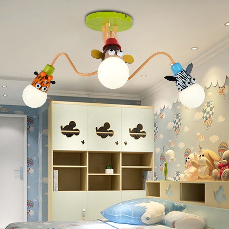Lampada da soffitto moderna in metallo a 3 luci con montaggio a semi-incasso a forma di animale per la cameretta dei bambini