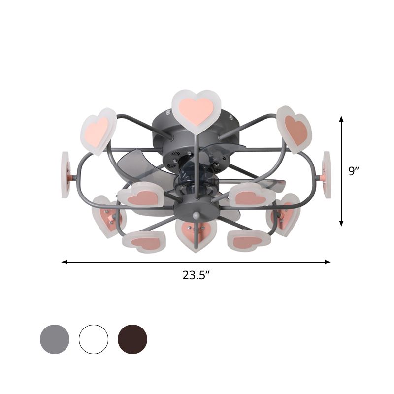 Kinderen 8 lampen 5 Blades Plafondventilator Lichte koffiemuziek Noot/Gray Loving Heart/White Star Semi Flush Mount Lighting met ijzeren kooi, 23,5 "breed