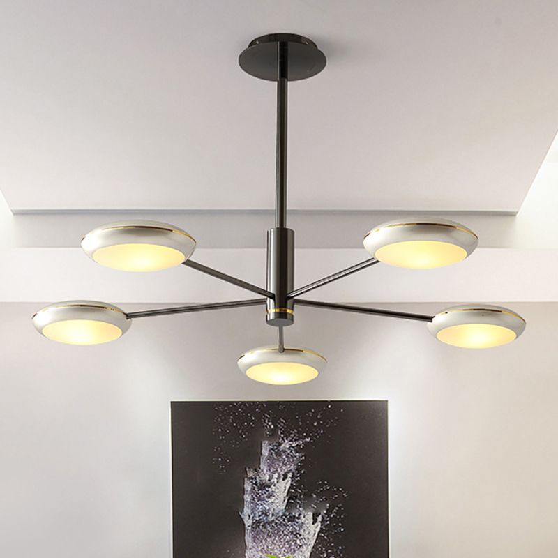 Disc Hanging Ceiling Light Post Modern Metal 5 Lights Dining Room Chandelier Lamp in Silver