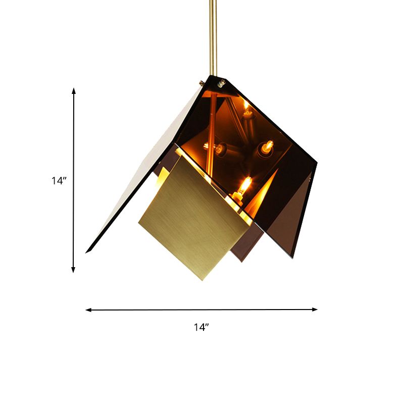 Origami Pendant Lamp Modernist Amber Glass 3 Lights Kitchen Led Hanging Ceiling Light Kit