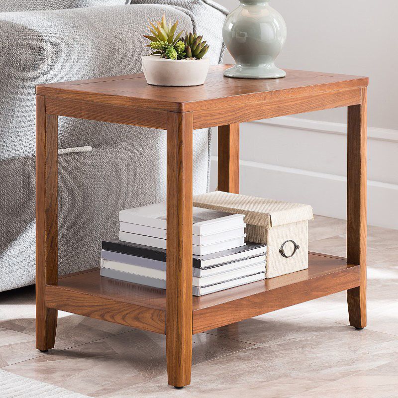 Modernistic Wood Side 23.6"Tall Table Square End Table with Shelf for Living Room