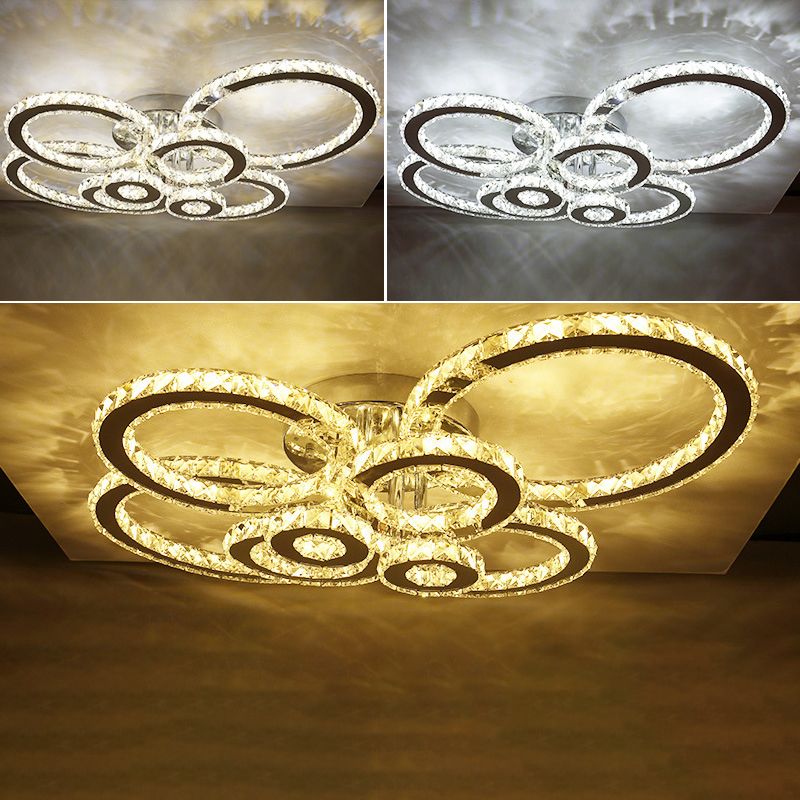 Ring Shaped Embedded Crystal LED Semi Flush Mount Contemporary Stainless-Steel Ceiling Mounted Light