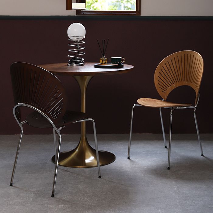 Modern Wood Tabletop Round Dining Table with Metal Tulip Base