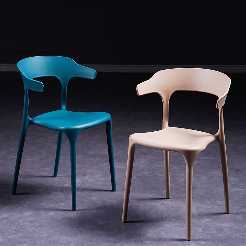 Sillón escandinavo de plástico para interior y exterior, silla de comedor con respaldo abierto