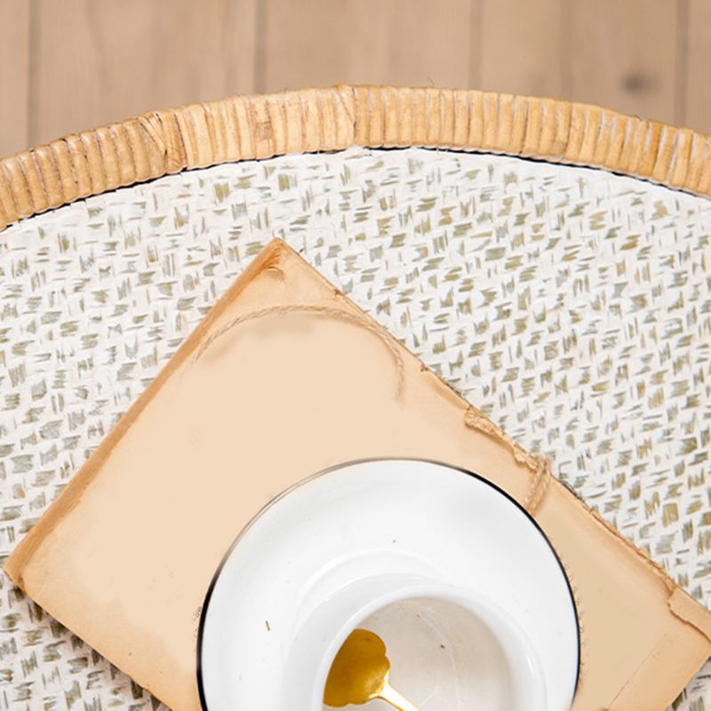 Cross Legs Round Glass Coffee Cocktail Table with Rattan Accent
