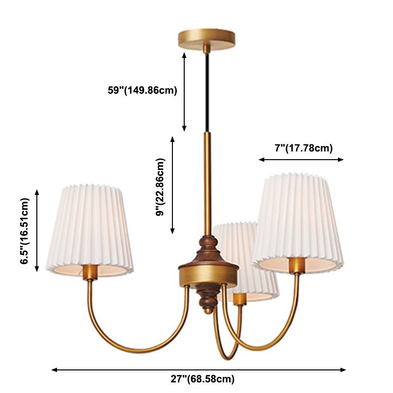 Cone Chandelier Light Traditional 3-Light Suspension Light with Fabric Shade
