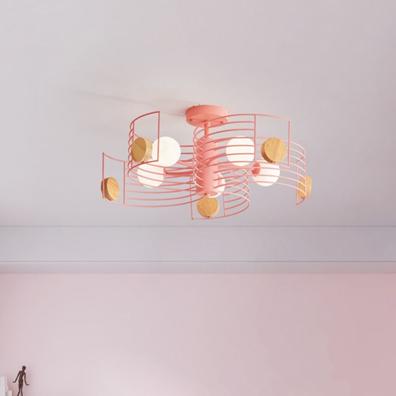 Monte Metallic Spiral Semi Flush Kids Pink/Gold LED cerca de la luz del techo con sombra de vidrio blanco