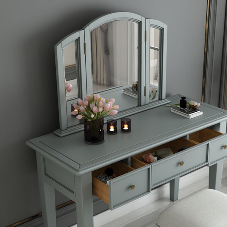 Traditional 3-Drawer Wood Dressing Table with Mirror Makeup Vanity Stool
