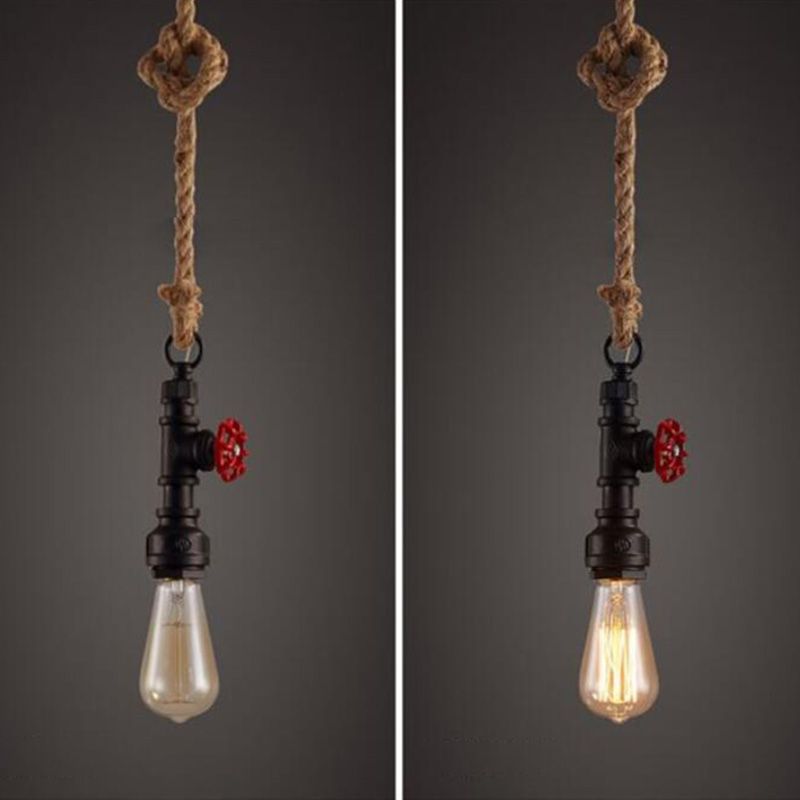 Retro Industrial Style Single Bulb Hanging Light Creative Water Pipe Shaped Metal Pendant Lamp
