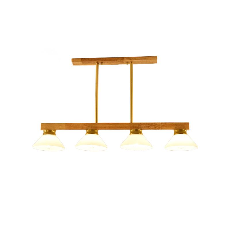 Wooden Cone Shade Island Chandelier 3/4 Heads Nordic Style Linear Pendant Light over Kitchen Island