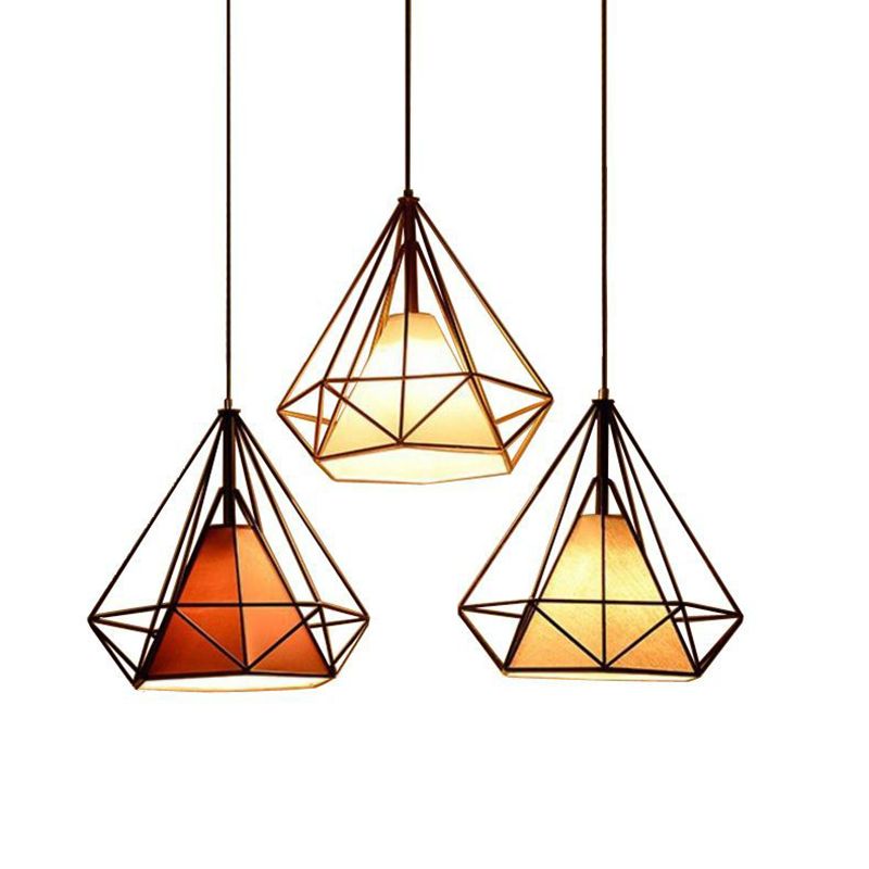Retro Industrial Diamond Hanging Pendant Lights Metallic Hanging Light Fixture for Living Room
