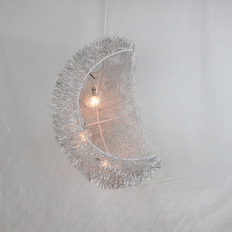 Art Decor Crescent Hanging Lamp 3-Bulb Aluminum LED Ceiling Lighting for Bedroom in Silver