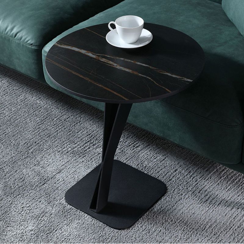 Pedestal Base Design Black Metal White/white Gold/black SLATE Top Round Side Table