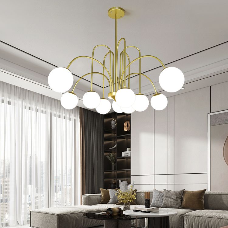 Modern Metal Chandelier Light Globe Multi-Head Pendant Lamps with Glass Shade