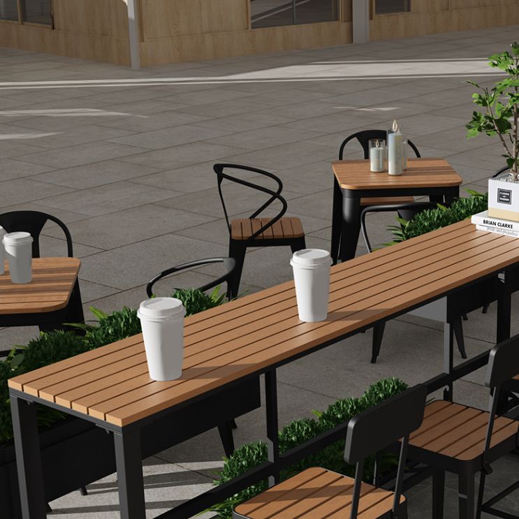 Outdoor Wooden Bar Table Industrial Trestle Footrest Counter Height Dining Table