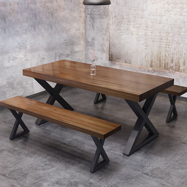 Solid Wood Dining Table Industrial Style Dining Table with Black Frame