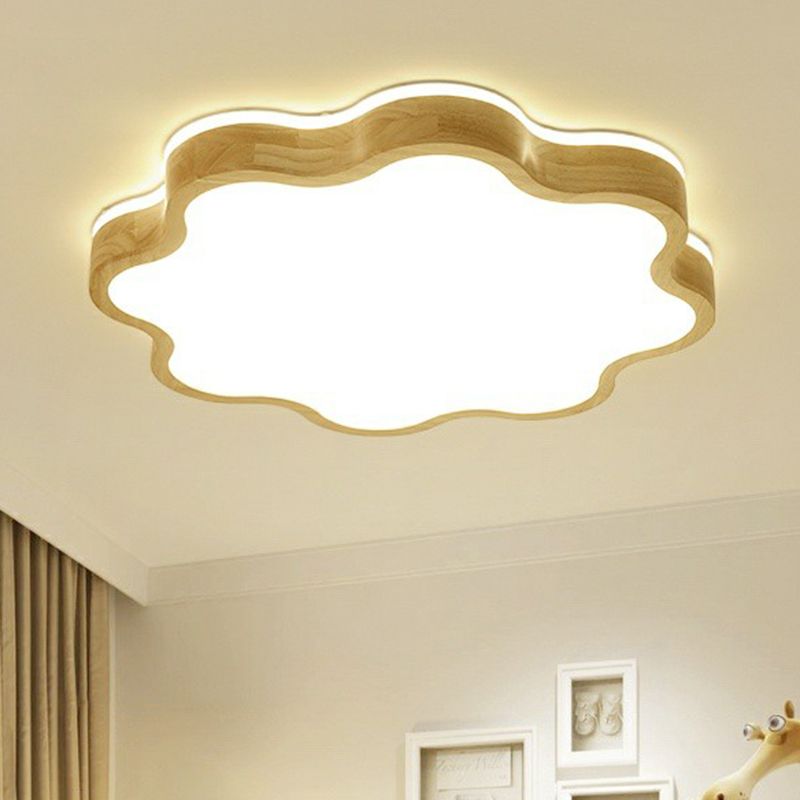 Acrylic Floral Flush Mount Ceiling Fixture Simplicity Wood LED Flush Light for Bedroom